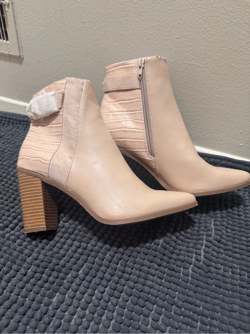 JustFab Blush Beige Block Heel Ankle Booties